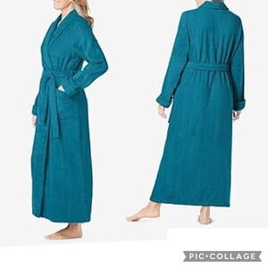 Dreams & Co Plus Size Long Terry Cloth Cotton Robe Winter Blue 4x